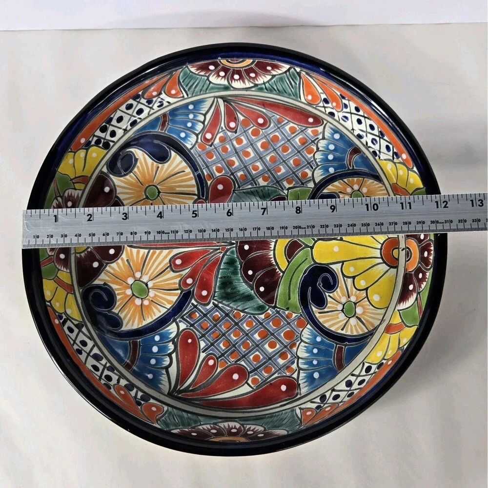 Talavera Pottery Mexican Art Multicolor Saucer Plate 12 X 1.5 Inches